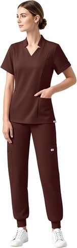 Medical Scrubs for Women Set with 11 Pockets V-Neck Stretch Scrub Set Jogger Pants Yoga Waistband Nursing Uniform in Kuwait