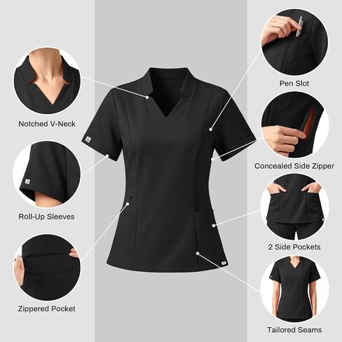 Medical Scrubs for Women Set with 11 Pockets V-Neck Stretch Scrub Set Jogger Pants Yoga Waistband Nursing Uniform in Kuwait