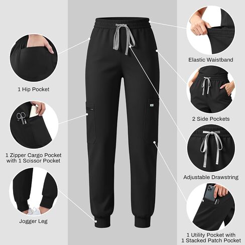 Medical Scrubs for Women Set with 11 Pockets V-Neck Stretch Scrub Set Jogger Pants Yoga Waistband Nursing Uniform in Kuwait