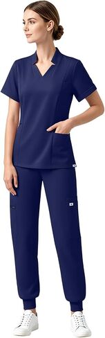 Medical Scrubs for Women Set with 11 Pockets V-Neck Stretch Scrub Set Jogger Pants Yoga Waistband Nursing Uniform in Kuwait