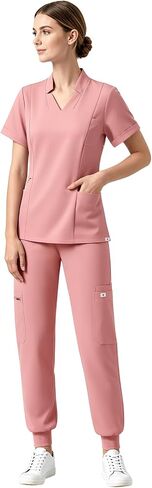 Medical Scrubs for Women Set with 11 Pockets V-Neck Stretch Scrub Set Jogger Pants Yoga Waistband Nursing Uniform in Kuwait