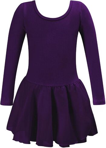 Girls Basic Long Sleeve Casual Leotard with Skirt Kid Dance Ballet Dress Round Neck Solid Color Dresses Fall Spring in Kuwait