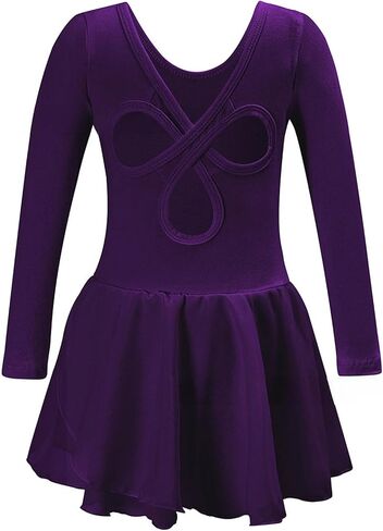 Girls Basic Long Sleeve Casual Leotard with Skirt Kid Dance Ballet Dress Round Neck Solid Color Dresses Fall Spring in Kuwait