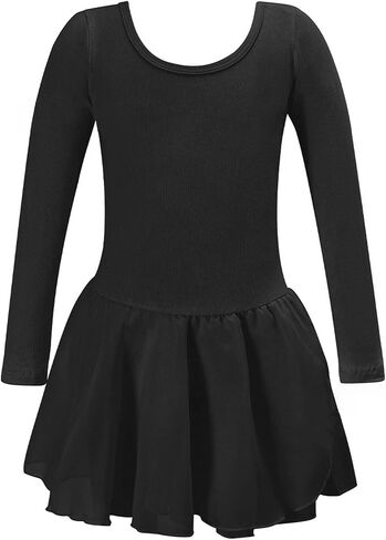 Girls Basic Long Sleeve Casual Leotard with Skirt Kid Dance Ballet Dress Round Neck Solid Color Dresses Fall Spring in Kuwait