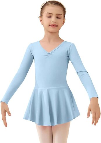 Ballet Leotards for Girls Long Sleeve Toddler Dance Leotard Outfits with Skirt Classic Elegant Dress Solid Color in Kuwait