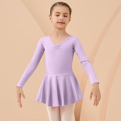 Ballet Leotards for Girls Long Sleeve Toddler Dance Leotard Outfits with Skirt Classic Elegant Dress Solid Color in Kuwait