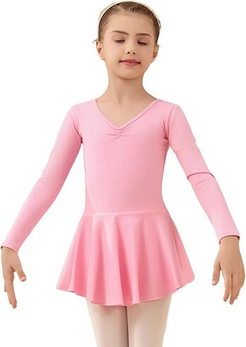 Ballet Leotards for Girls Long Sleeve Toddler Dance Leotard Outfits with Skirt Classic Elegant Dress Solid Color in Kuwait