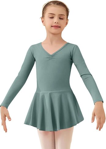 Ballet Leotards for Girls Long Sleeve Toddler Dance Leotard Outfits with Skirt Classic Elegant Dress Solid Color in Kuwait