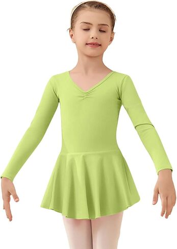 Ballet Leotards for Girls Long Sleeve Toddler Dance Leotard Outfits with Skirt Classic Elegant Dress Solid Color in Kuwait