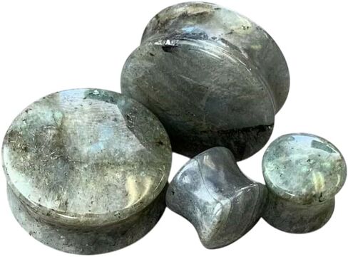 PAIR of Stunning Organic Labradorite Stone Double Flare Plugs - Tunnels - Gauges - Body Jewelry in Kuwait