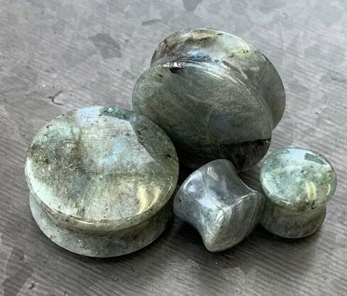 PAIR of Stunning Organic Labradorite Stone Double Flare Plugs - Tunnels - Gauges - Body Jewelry in Kuwait