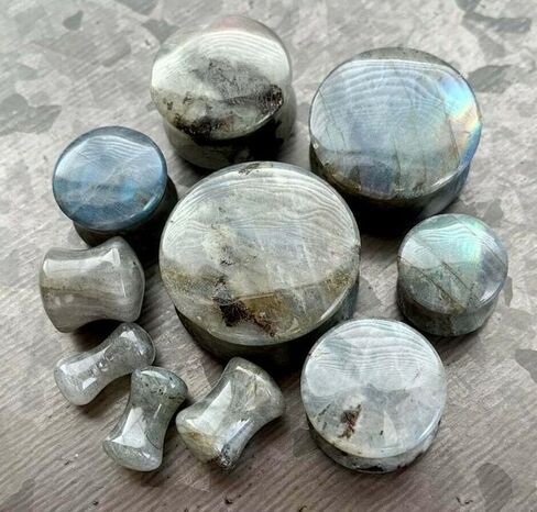 PAIR of Stunning Organic Labradorite Stone Double Flare Plugs - Tunnels - Gauges - Body Jewelry in Kuwait