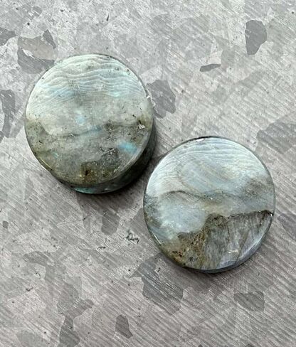 PAIR of Stunning Organic Labradorite Stone Double Flare Plugs - Tunnels - Gauges - Body Jewelry in Kuwait