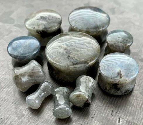 PAIR of Stunning Organic Labradorite Stone Double Flare Plugs - Tunnels - Gauges - Body Jewelry in Kuwait