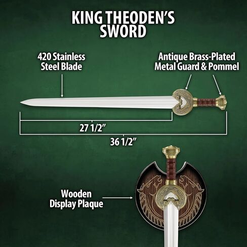 المتحدة لأدوات المائدة سيد الخواتم سيف الملك ثيودن | نسخة طبق الأصل من Herugrim LOTR مرخصة رسميًا وقابلة للتحصيل | لوحة العرض متضمنة | شفرة من الفولاذ المقاوم للصدأ مقاس 27.5 بوصة in Kuwait