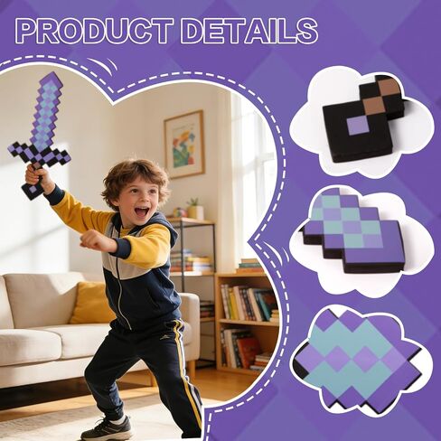 4PCS Sword Pickaxe Axe Shovel EVA Foam Toy Weapon Set – for Kids Cosplay Birthday Party Gift Blue in Saudi Arabia