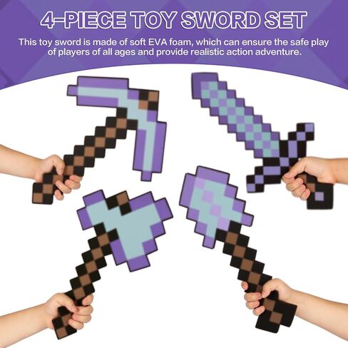 4PCS Sword Pickaxe Axe Shovel EVA Foam Toy Weapon Set – for Kids Cosplay Birthday Party Gift Blue in Saudi Arabia