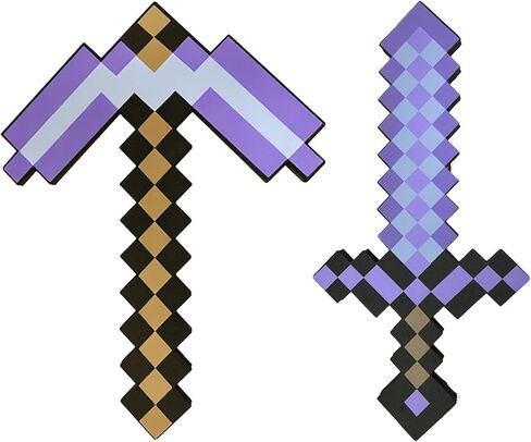 QRT Foam Sword and Pickaxe Set Kids Role Play Toys for Halloween, Cosplay Video Game Parties (Blue Pickaxe Sword) in Saudi Arabia