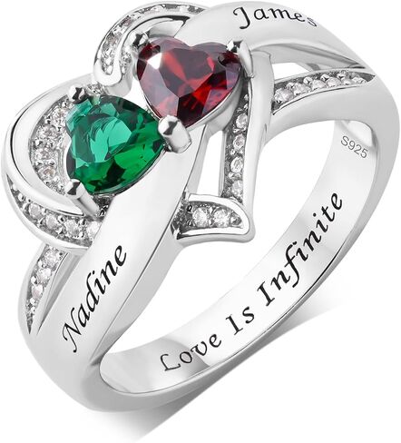Personalized Sterling Silver Mothers Ring with 2 Birthstones,Custom Engraved Name Promise Ring for Women,Mother's Day for Mom Wife Grandmother in Saudi Arabia