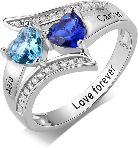 Personalized Sterling Silver Mothers Ring with 2 Birthstones,Custom Engraved Name Promise Ring for Women,Mother's Day for Mom Wife Grandmother in Saudi Arabia