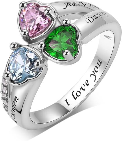 Personalized Sterling Silver Mothers Ring with 2 Birthstones,Custom Engraved Name Promise Ring for Women,Mother's Day for Mom Wife Grandmother in Saudi Arabia