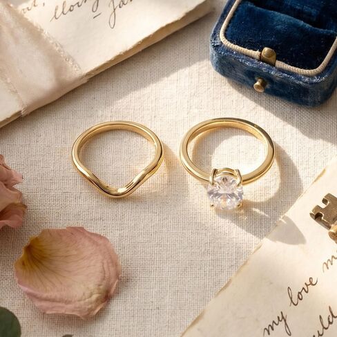 14K Gold Plated Stackable Rings for Women, Non Tarnish Cubic Zirconia Wedding Bands, Dainty Engagement & Promise Rings, Sizes 5-11 in Saudi Arabia