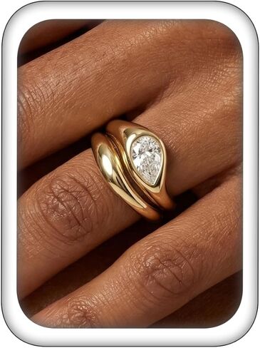 14K Gold Plated Stackable Rings for Women, Non Tarnish Cubic Zirconia Wedding Bands, Dainty Engagement & Promise Rings, Sizes 5-11 in Saudi Arabia
