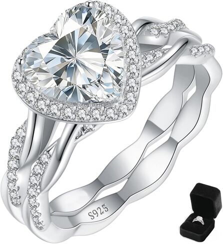 حلقات وعد الخطوبة من AVECON Moissanite لها، 2 قيراط D اللون VVS1 حجر قطع القلب، 925 عقدة من الفضة الاسترليني إنفينيتي عقدة ملتوية هدية وعد الذكرى السنوية للزفاف مع شهادة، مقاس 5-10 in Kuwait
