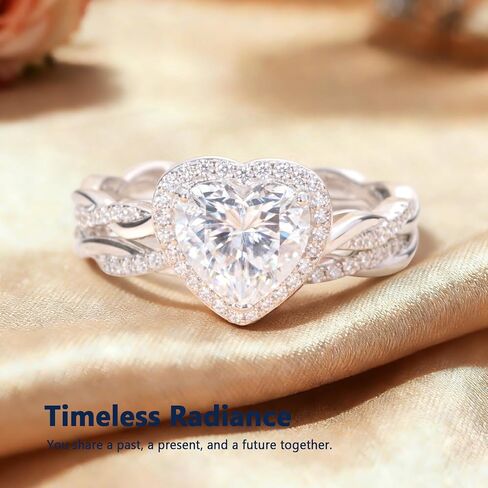 حلقات وعد الخطوبة من AVECON Moissanite لها، 2 قيراط D اللون VVS1 حجر قطع القلب، 925 عقدة من الفضة الاسترليني إنفينيتي عقدة ملتوية هدية وعد الذكرى السنوية للزفاف مع شهادة، مقاس 5-10 in Kuwait