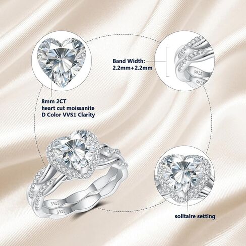 حلقات وعد الخطوبة من AVECON Moissanite لها، 2 قيراط D اللون VVS1 حجر قطع القلب، 925 عقدة من الفضة الاسترليني إنفينيتي عقدة ملتوية هدية وعد الذكرى السنوية للزفاف مع شهادة، مقاس 5-10 in Kuwait