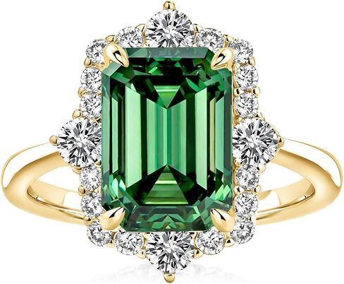 3.0ct Halo Emerald Cut Green Moissanite Engagement Ring for Women,Thickened 14K Gold Plated Solitaire 925 Sterling Silver Elegant Vintage Promise Ring for Wedding,Travel,Daily,Lab Created GRA Gemstone in Saudi Arabia