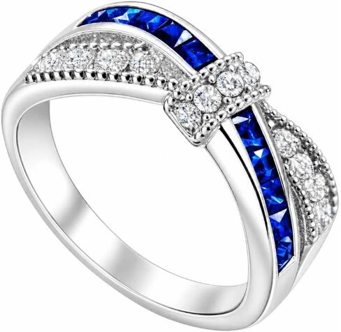 1 Ct Blue Sapphire Crystal Promise Engagement Ring September Birthstone Cubic Zirconia Ring for Women White Gold Plated in Saudi Arabia