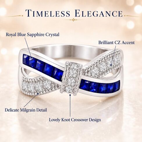 1 Ct Blue Sapphire Crystal Promise Engagement Ring September Birthstone Cubic Zirconia Ring for Women White Gold Plated in Saudi Arabia