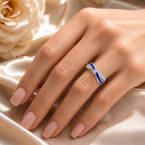 1 Ct Blue Sapphire Crystal Promise Engagement Ring September Birthstone Cubic Zirconia Ring for Women White Gold Plated in Saudi Arabia