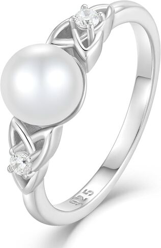Celtic Knot Rings Sterling Silver Pearl Ring Birthstone Promise Wedding Ring Jewelry Gift in Kuwait