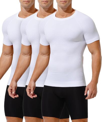 Casey Kevin Men's Slimming Compression Shirts 3 Pack, Short Sleeve Shapewear Undershirt for Men Body Shaper Tummy Control in Kuwait