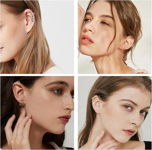 60 Pcs Ear Cuff Earrings for Women Non Piercing Helix Cartilage Silver Gold Plated Clip on Earrings Ear Wrap Earring for Sensitive Ears Women Men Fake Earring Set in Saudi Arabia