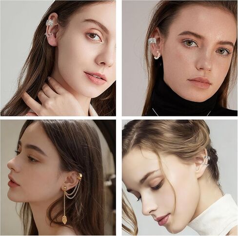 60 Pcs Ear Cuff Earrings for Women Non Piercing Helix Cartilage Silver Gold Plated Clip on Earrings Ear Wrap Earring for Sensitive Ears Women Men Fake Earring Set in Saudi Arabia