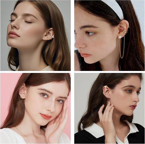 60 Pcs Ear Cuff Earrings for Women Non Piercing Helix Cartilage Silver Gold Plated Clip on Earrings Ear Wrap Earring for Sensitive Ears Women Men Fake Earring Set in Saudi Arabia