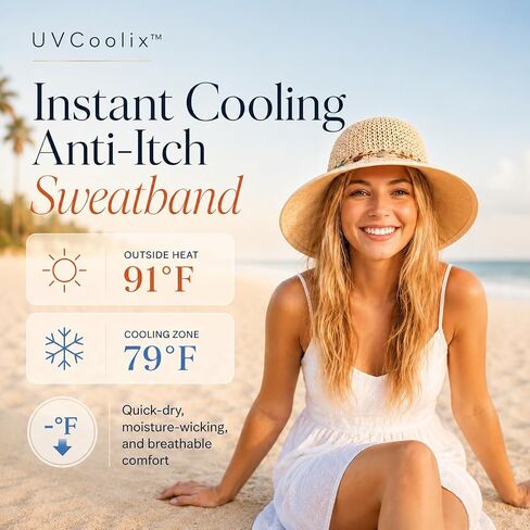 TOP-EX Uvcoolix™ Chicpony Cooling UPF80+ Chin Straps Floppy Wide Brim Beach Straw Sun Hat in Kuwait