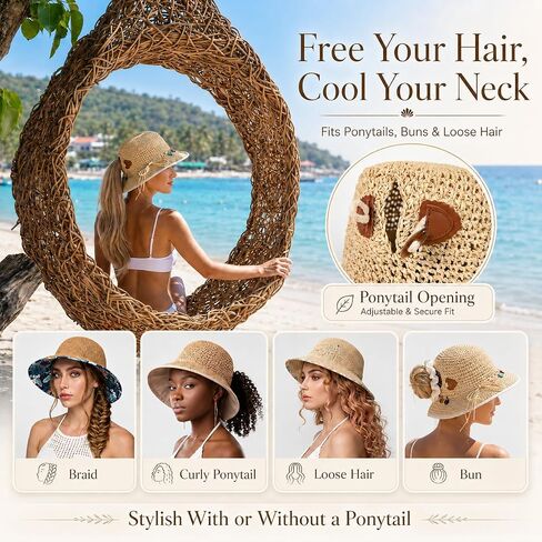 TOP-EX Uvcoolix™ Chicpony Cooling UPF80+ Chin Straps Floppy Wide Brim Beach Straw Sun Hat in Kuwait