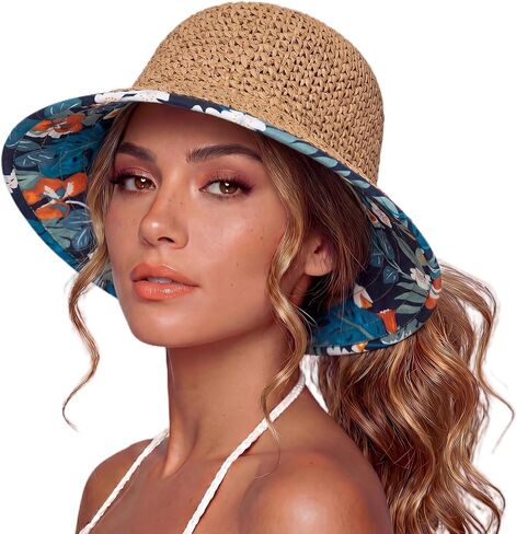 TOP-EX Uvcoolix™ Chicpony Cooling UPF80+ Chin Straps Floppy Wide Brim Beach Straw Sun Hat in Kuwait