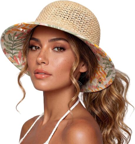 TOP-EX Uvcoolix™ Chicpony Cooling UPF80+ Chin Straps Floppy Wide Brim Beach Straw Sun Hat in Kuwait