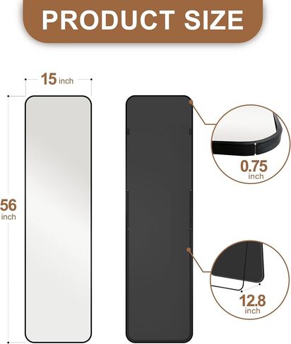 Delma Full Length Mirror, Floor Standing Full Body Mirror for Bedroom, Wall Mounted, Freestanding or Leaning, Rounded Corners Rectangle Design for Living Room, Bedroom or Dressing Room(Black) in Saudi Arabia