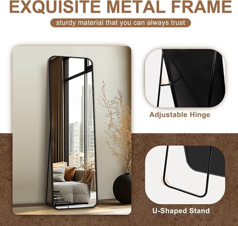 Delma Full Length Mirror, Floor Standing Full Body Mirror for Bedroom, Wall Mounted, Freestanding or Leaning, Rounded Corners Rectangle Design for Living Room, Bedroom or Dressing Room(Black) in Saudi Arabia