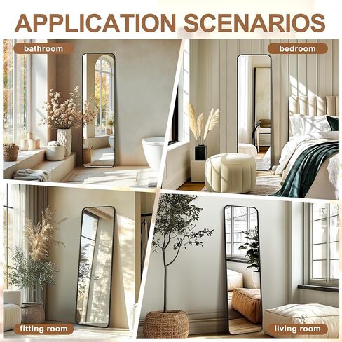 Delma Full Length Mirror, Floor Standing Full Body Mirror for Bedroom, Wall Mounted, Freestanding or Leaning, Rounded Corners Rectangle Design for Living Room, Bedroom or Dressing Room(Black) in Saudi Arabia