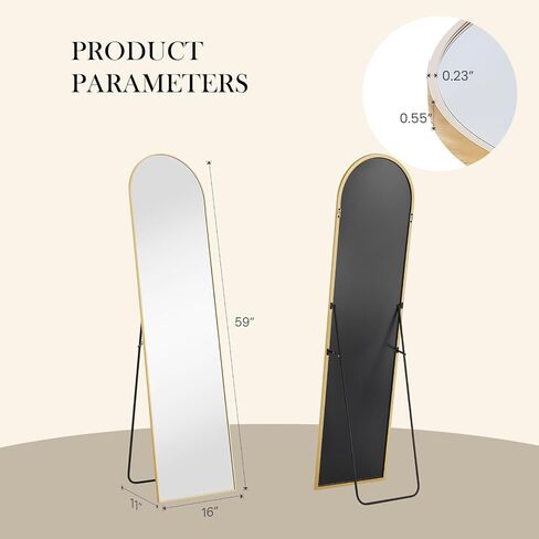 NEWBULIG Arched Mirror Full Length, 16"x59" Body Wall Mirrors with Shatter-Proof Glass, Upgraded Floor Standing Mirror, Hanging or Leaning, with Stand Aluminum Alloy Frame for Home Decor, Gold in Kuwait
