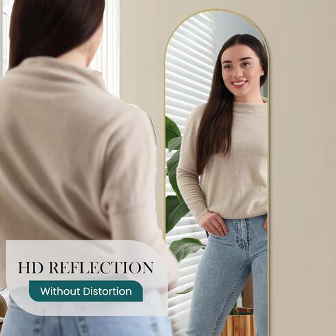 NEWBULIG Arched Mirror Full Length, 16"x59" Body Wall Mirrors with Shatter-Proof Glass, Upgraded Floor Standing Mirror, Hanging or Leaning, with Stand Aluminum Alloy Frame for Home Decor, Gold in Kuwait