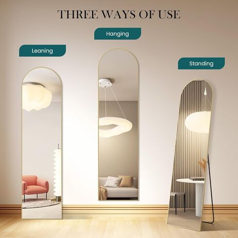NEWBULIG Arched Mirror Full Length, 16"x59" Body Wall Mirrors with Shatter-Proof Glass, Upgraded Floor Standing Mirror, Hanging or Leaning, with Stand Aluminum Alloy Frame for Home Decor, Gold in Kuwait