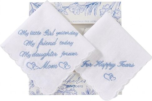InnoBeta Bride Gifts from Mom, Wedding Handkerchief for Bride, For Happy Tears, Something Blue Handkerchiefs Set of 2 in Kuwait